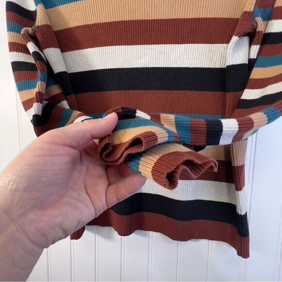 Vintage (r)elativity Striped Turtleneck Sweater Medium Black Rust Beige - Picture 13 of 15